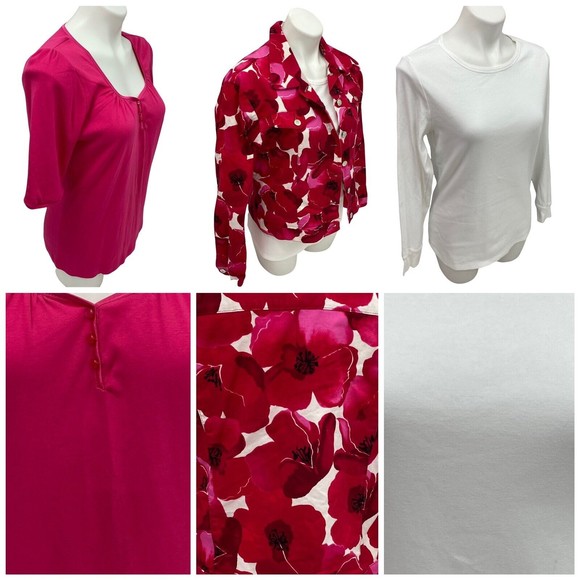 Lot of 3 Womens Tops Jacket Combo Large Blouse Tee Floral Pink Red Sweetheart - Picture 2 of 12